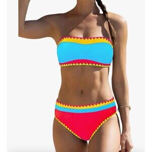 Sexybody Bandeau Bikini Strapless Bikini Neon Color Block Two Piece swimsuit S